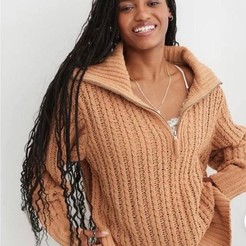 Aerie Cable Car Quarter Zip Sweater